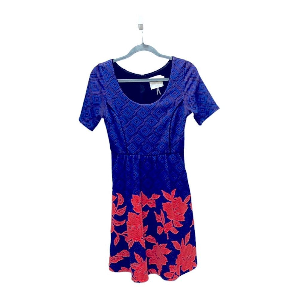 HD in Paris woven dress, back zip, orange, floral, appliqué style, XS, hand wash